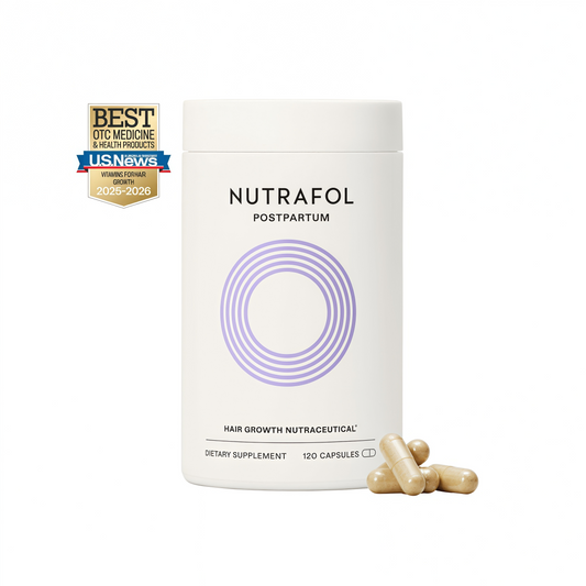 Nutrafol Postpartum Hair Growth Supplements, Clinically Tested for Visibly Thicker Hair and Less Shedding, Breastfeeding-friendly - 1 Month Supply