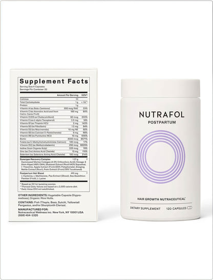 Nutrafol Postpartum Hair Growth Supplements, Clinically Tested for Visibly Thicker Hair and Less Shedding, Breastfeeding-friendly - 1 Month Supply